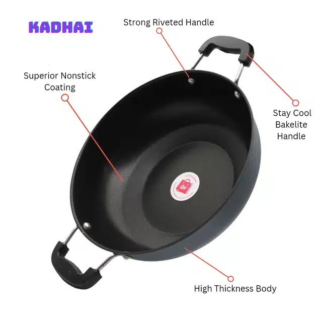 Iron Hard Anodised Non Stick Kadai Cookware Combo for Kitchen (Black, Pack of 2)