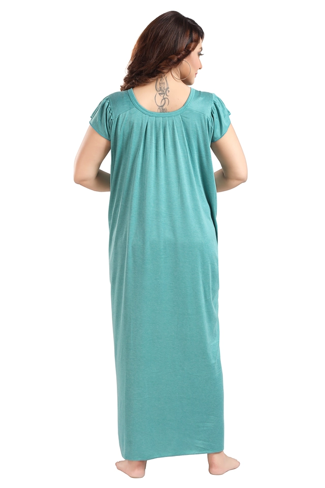 Hosiery Printed Nightdress for Women (Sea Green, M)