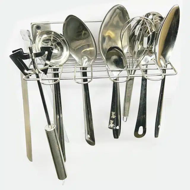 3 Pcs Stainless Steel Chakla Belan Stand & Utensil Holder (Set of 4, Silver)