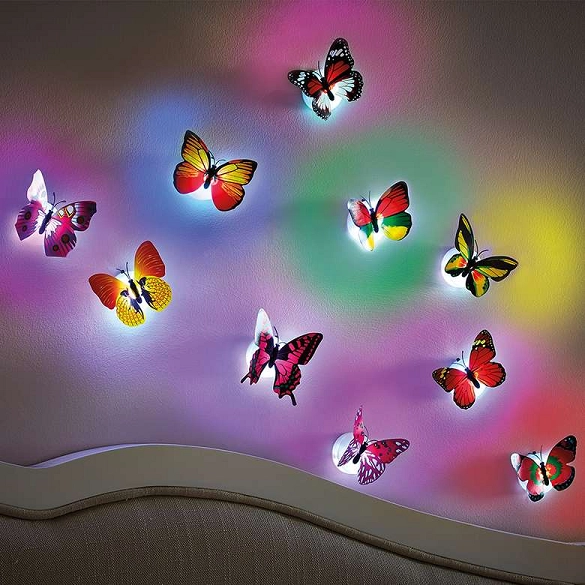 Plastic LED 3D Butterfly Wall Stickers (Multicolor, Pack of 12)