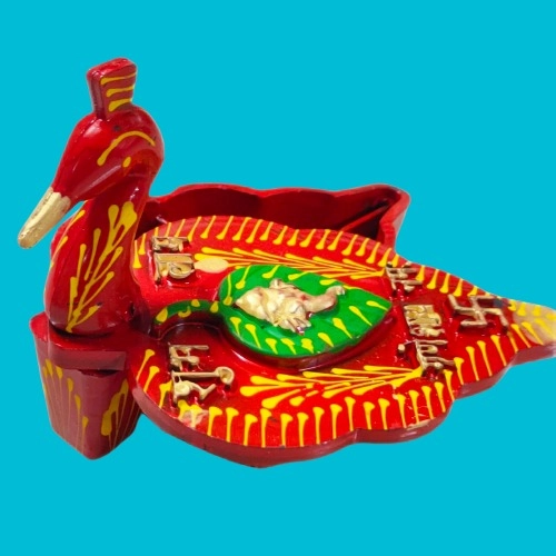 Plastic 4 Section Peacock Shape Meenakari Designed Kumkum Box (Multicolor)