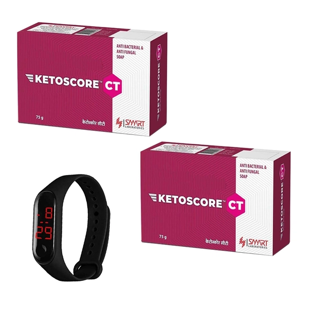 Ketoscore Z 2 Pcs Anti Dandruff & Anti Fungal Soap (75 g) with Digital Watch (Black) (Set of 2)