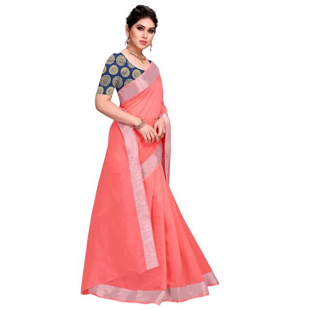 सिद्धिदाता टेक्सटाइल विमेंस कॉटन साड़ी विद अन-स्टीट्च्ड ब्रोकेड ब्लाउज पीस 