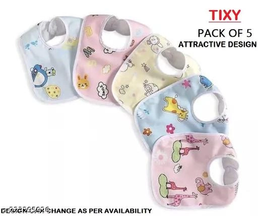 Polycotton Bibs for Baby (Multicolor, 0-3 Months) (Pack of 5)