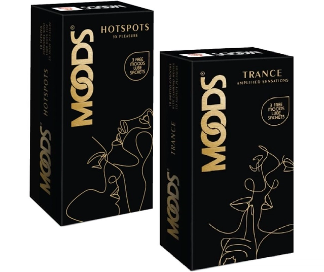 Mood Trance Amplified Sensations Condoms (10 Pcs) with Mood Hot Spots 5X Pleasure Condoms (10 Pcs) (Set of 2)