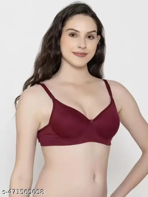 Cotton Blend Lightly Padded Full Coverage Non-Wired Bra for Women (Multicolor, 30) (Pack of 3)