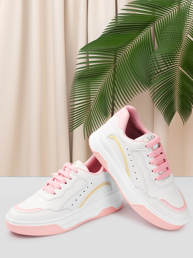 Casual Shoes for Women (Pink & White, 5)