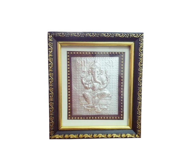 Wooden Shri Ganesha Lilver Photo Frame for Pooja (Multicolor, 5x5 inches)