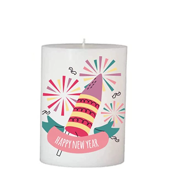 Floish Decor Premium Printed Happy New Year Pillar Candle