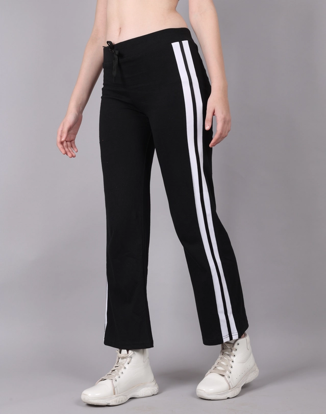 Cotton Colorblocked Trackpant for Women (Black, M)