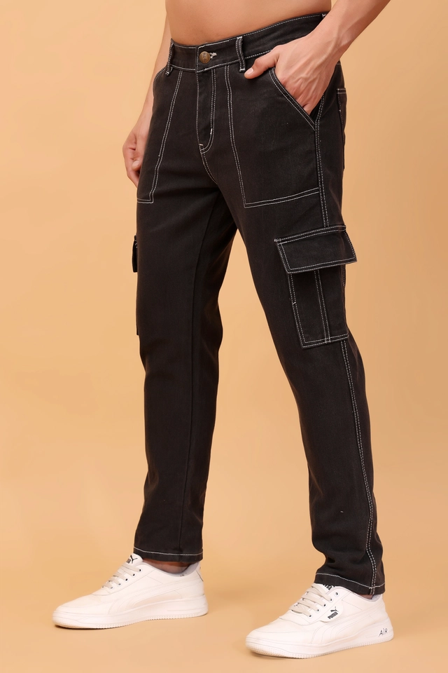 Cotton Blend Cargo Jeans for Men (Black, 28)