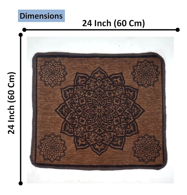 Chenille Velvet Pooja Mats (Brown, 60x60 cm)