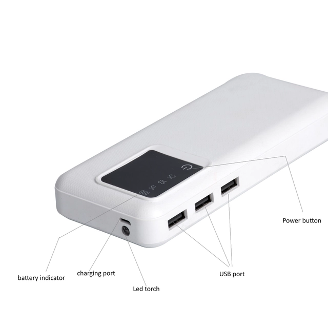 20000 mAh Power Bank (White & Red)