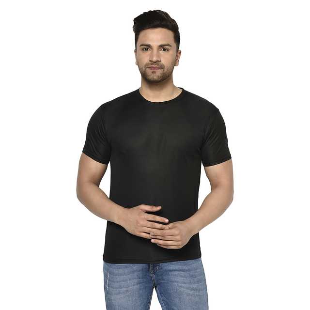 Inktees Round Neck Micro Polyester T-Shirt For Men (Black, L) (S3)