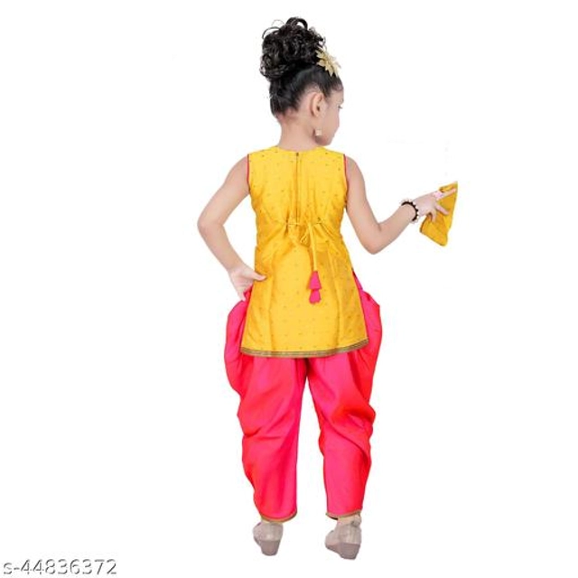 Silk Blend Kurta Sets for Girls (Yellow & Red, 12-18 Months)