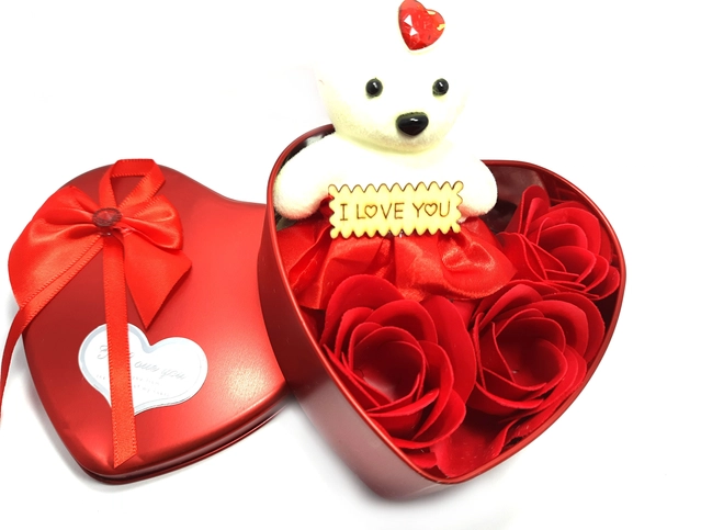 Artificial Roses with Teddy Bear Valentine's Day Gift Box (Multicolor)