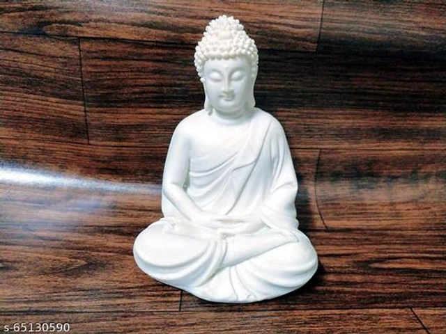 Handcrafted Polymarble Meditation Buddha Idol (White)