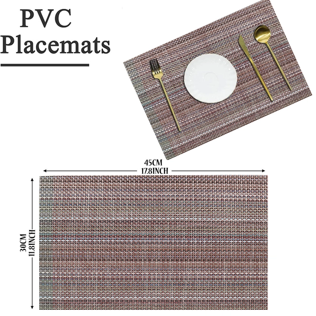 PVC Waterproof Rectangle Striped Table Mats (Brown, 45x30 cm) (Pack of 6)