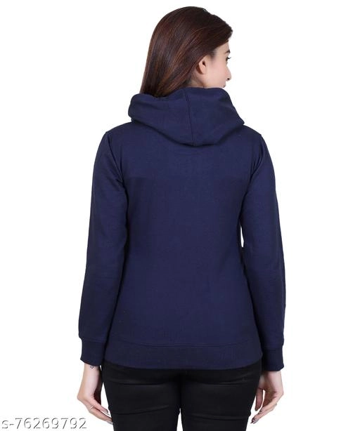 Cotton Blend Printed Hoodie for Women (Navy Blue, M)