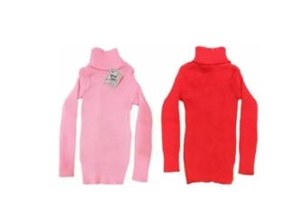 Woolen Solid High Neck Sweaters for Girls (Pink & Red, 2-3 Years) (Pack of 2)