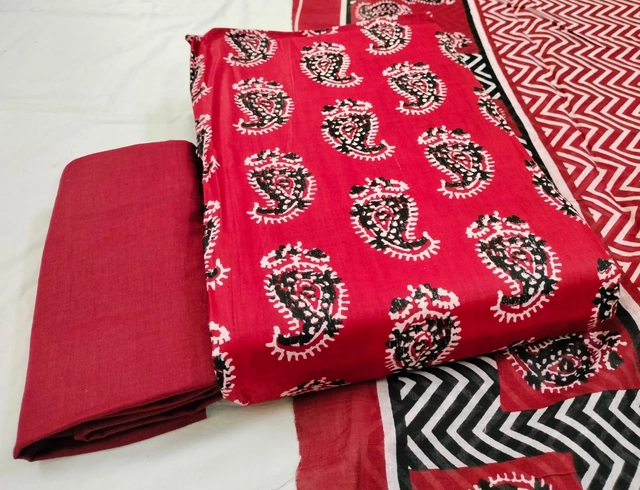 Cotton Printed Unstitched Suit Fabric (Red, 2.4 m)