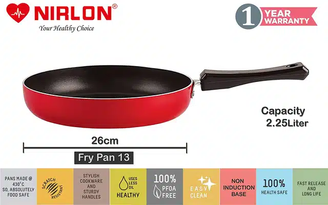 Aluminium Nonstick Round Tawa with Fry Pan & Glass Lid Set (Red, Set of 3)