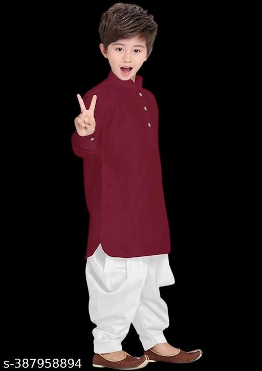 Cotton Checked Kurta with Pyjama for Boys (2-3 Years, Maroon & White)