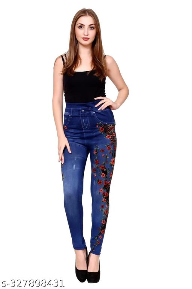 Polyester Dyed Jeggings for Women (Blue, Free Size)