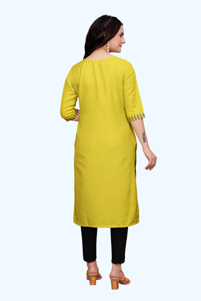 Rayon Cotton Printed Kurti for Women (Yellow, S)