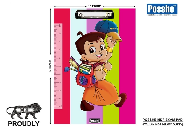 Wooden Posshe Kids Cartoon Printed Premium Exam Clipboard (Multicolor)