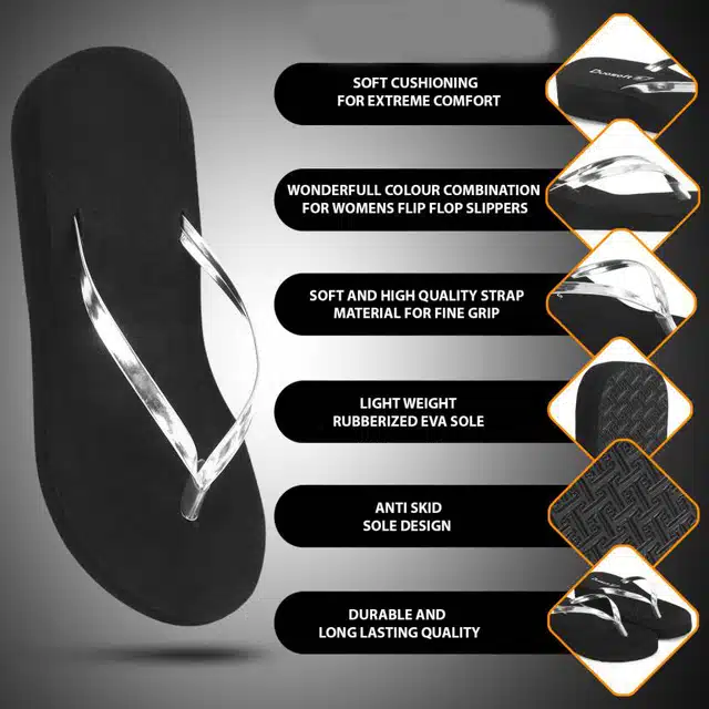 Flip Flops for Women (Pack of 2) (Black, 4)