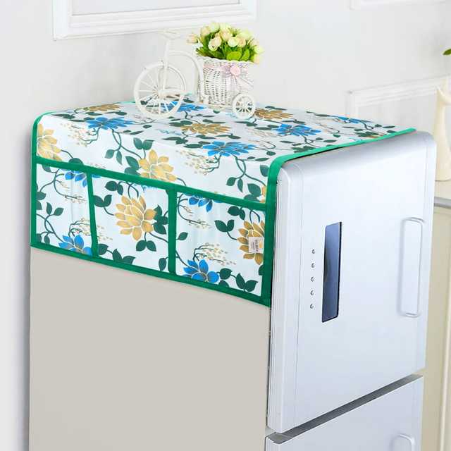 WISHLAND 1 Pc Fridge Cover for Top with 6 Pockets, 2 Handle Cover, 4 Fridge Mats (Set of 7, 21X39 inch) (A-588)