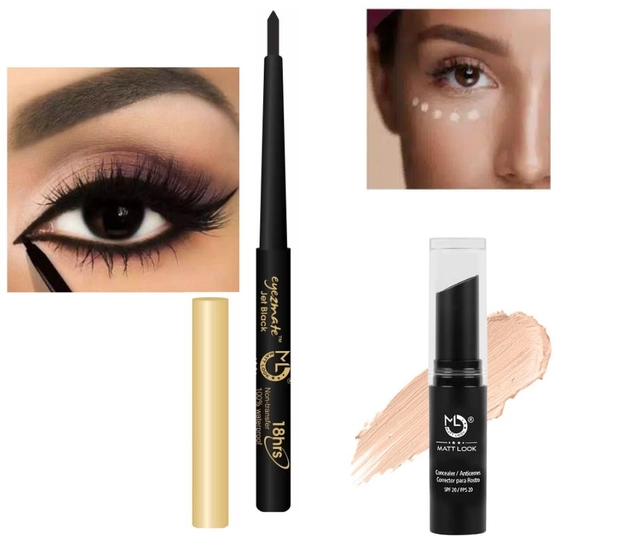 Combo of Eyezmate Waterproof Kajal with Stick Concealer (Black, Set of 2)