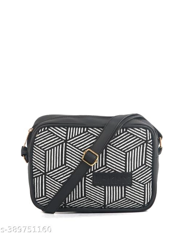 Canvas & Leather Cross Body Bag for Women (Black & White)