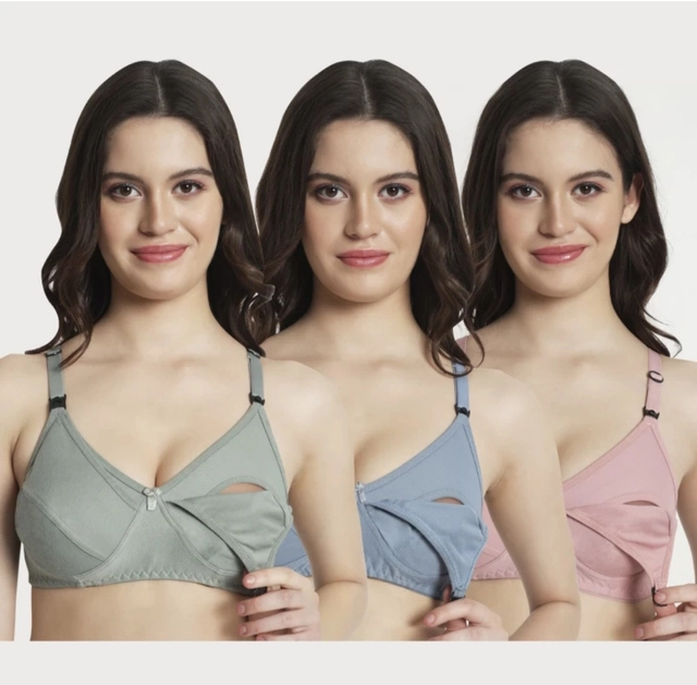 Cotton Blend Feeding Bra for Women (Multicolor, 30B) (Pack of 3)