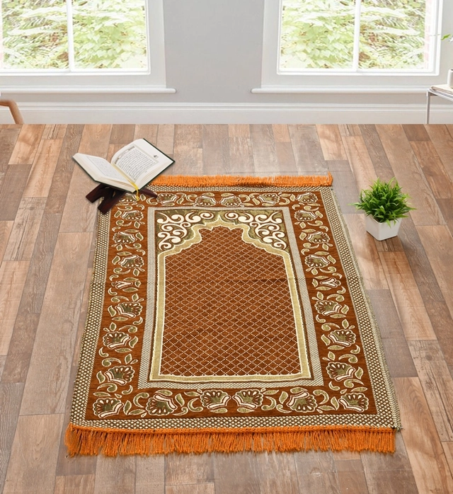 Velvet Chenille Super Soft Namaz Prayer Mat (Orange, 70x110 cm)