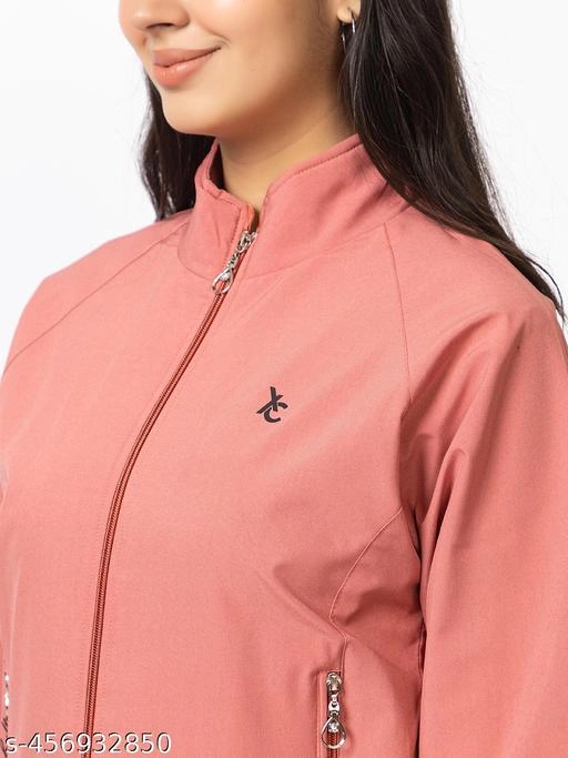 Cotton Blend Full Sleeves Jacket for Women (Peach, L)