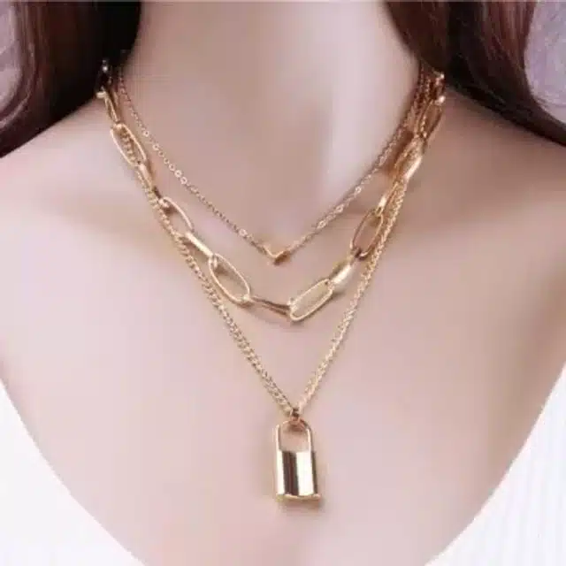 Gold Plated Layered Necklace for Women & Girls (Gold, Pack of 2)