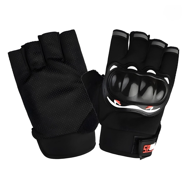 Polyester Half Finger Riding Gloves for Men (Black, Set of 1)