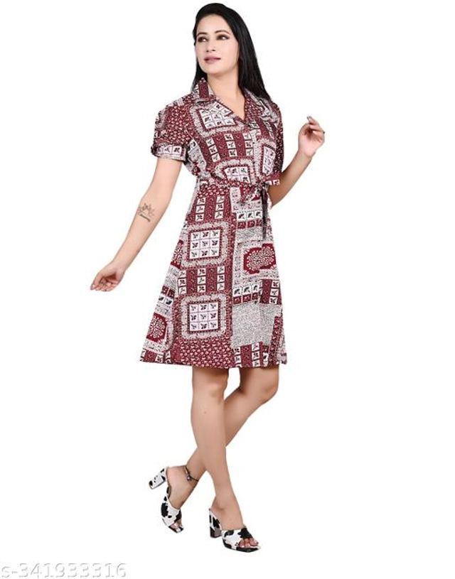 Crape Dress for Women (Maroon, S)