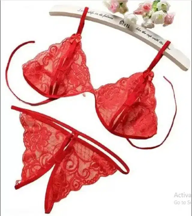 Women's Bra and Panty Set (Red, Free Size) (Set of 1) (F-1259)