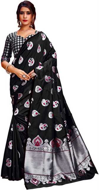 KSNDV Trendz Lichi Silk Saree For Womens (Black) (A791)