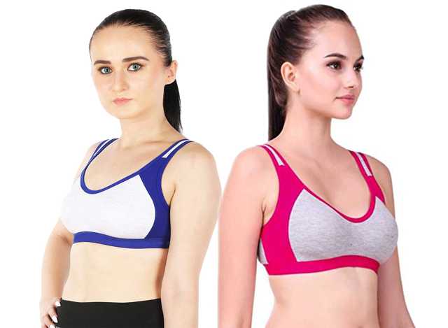 Comfystyle Womens Cotton Non Padded Non-Wired Sports Bra (Pack Of 2) (Multicolor, 34) (C-72)