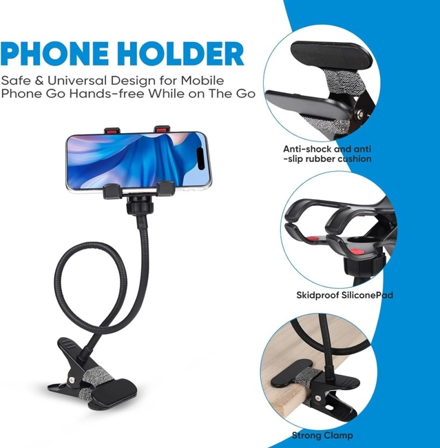 Mobile Stand Holder Metal With Heavy Duty Foldable Lazy Bracket Clip Mount (Adjustable)