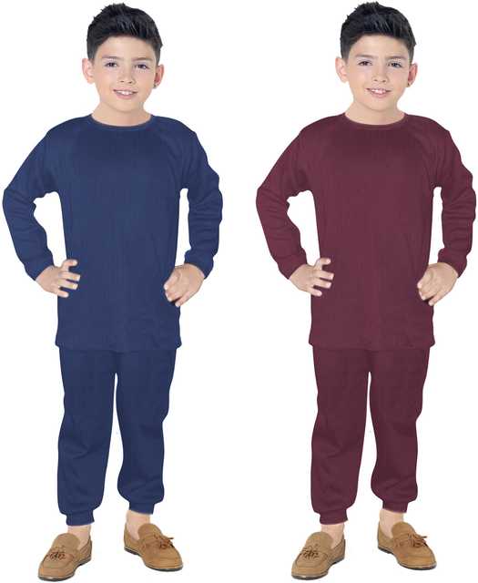 Solid Kids Boy's Thermal Top (Pack of 2) (Brown & Blue, 11-12 Years) (FE-9)