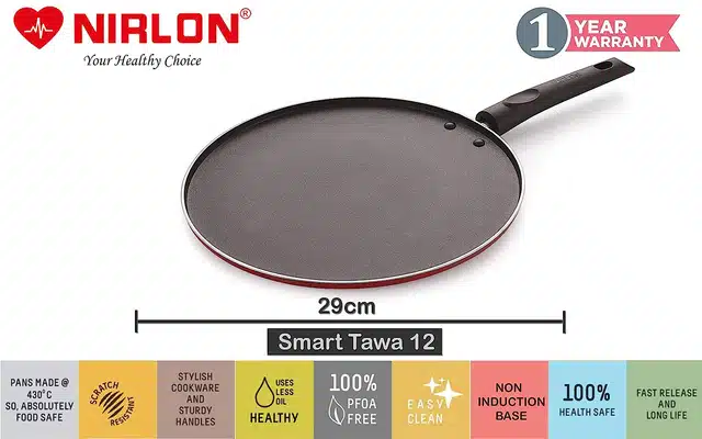 NIRLON Aluminium Dosa Tawa (Red & Black, 29 cm)