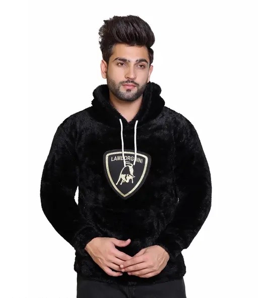 Wool Printed Hoodie for Men (Black, L)