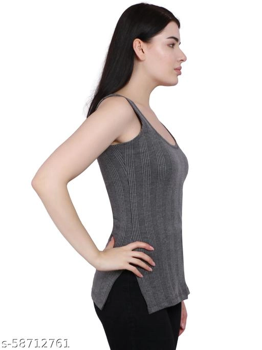 Cotton Blend Thermal Tops for Women (Grey, M)