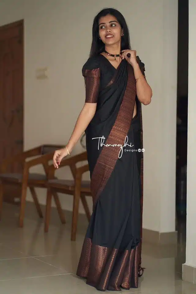 Banarasi Silk Woven Saree for Women (Black, 6.3 m)