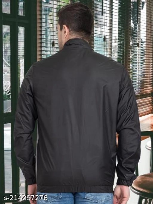 Nylon Full Sleeves Jacket for Men (Black & Grey, L)